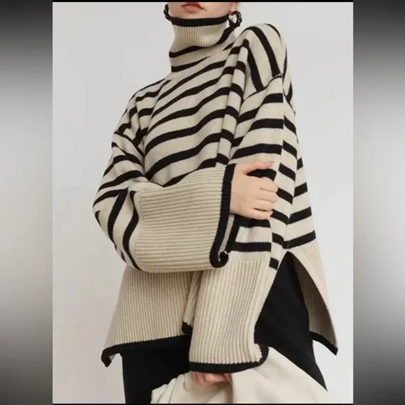 19 Contrast Color Striped Long Sleeves Sweater - Picture 1 of 2